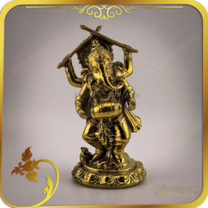 รูปหล่อลอยองค์ ทองเหลือง พระพิฆเนศ ปางลีลา ตีกลองบรรเลงดนตรี